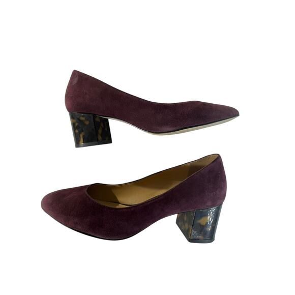 Talbots ISA Heels Block TORTOISE PATTERN Suede 7M Office Work Purple Leather - Picture 3 of 10